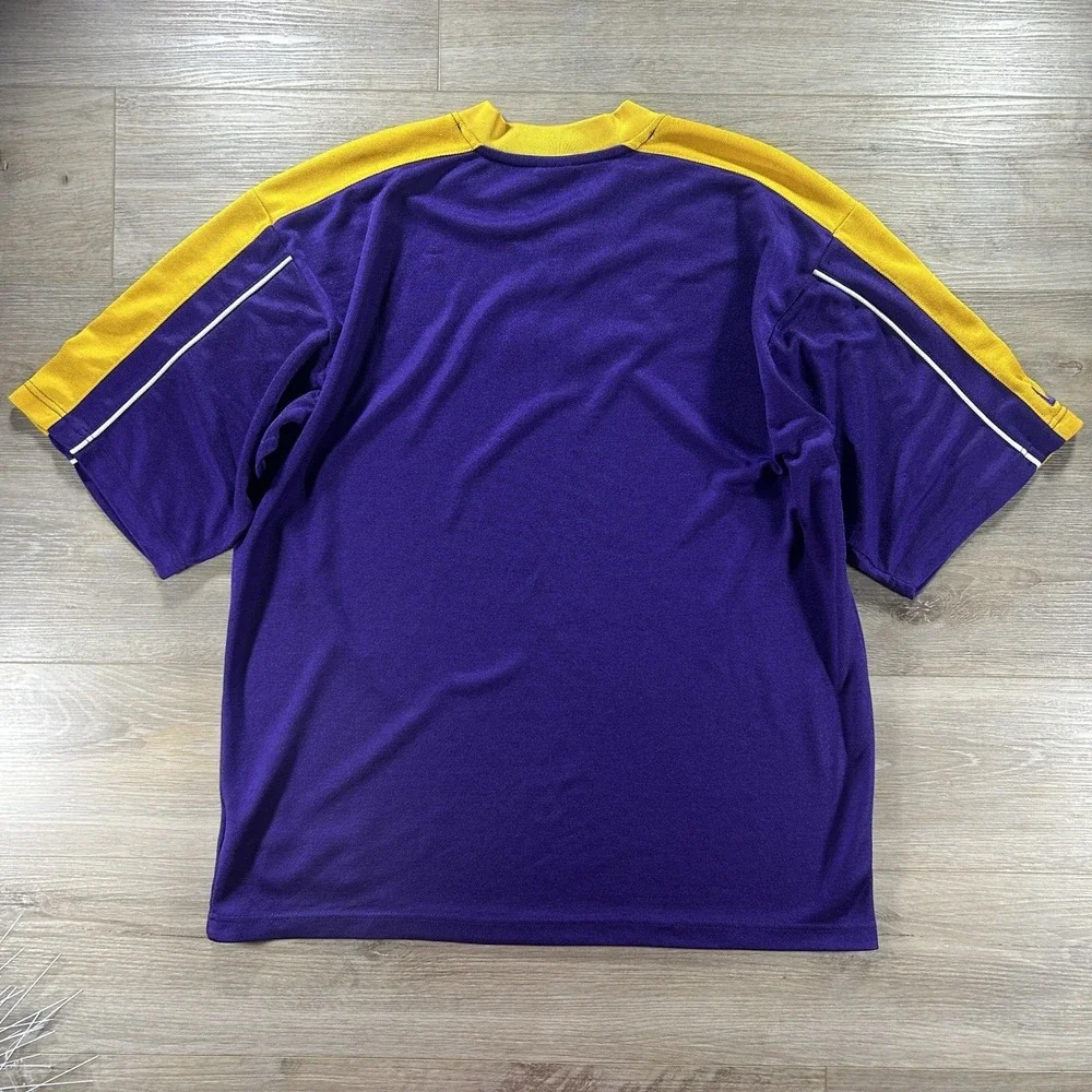 VTG Team Nike Large LSU Tigers Dri Fit Warm Up Shirt Purple Yellow Colorblock